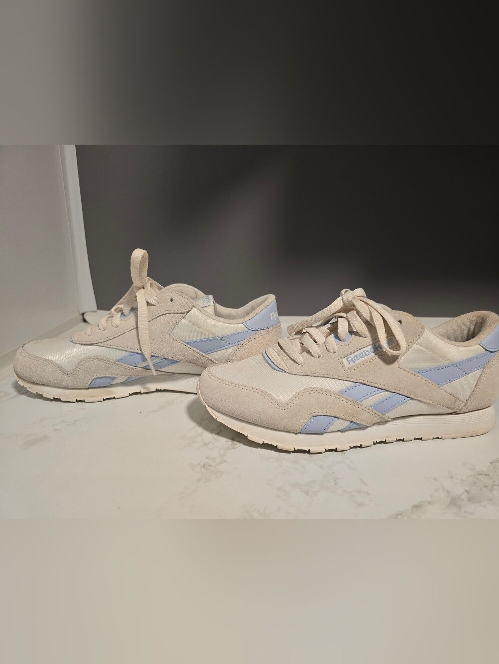 Reebok Women's Sneakers in Beige with Light Blue Accents